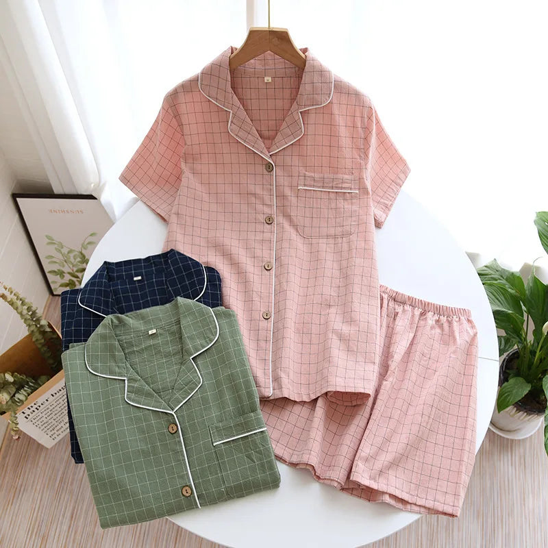 Summer Serenity: Plaid Cotton Couple Pajamas Set  IZER 