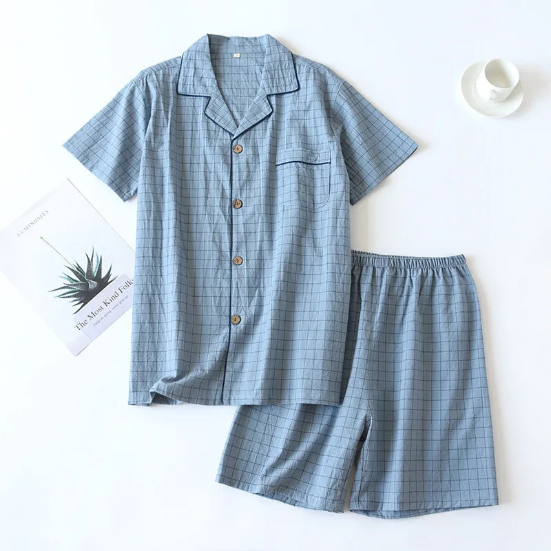 Summer Serenity: Plaid Cotton Couple Pajamas Set  IZER 