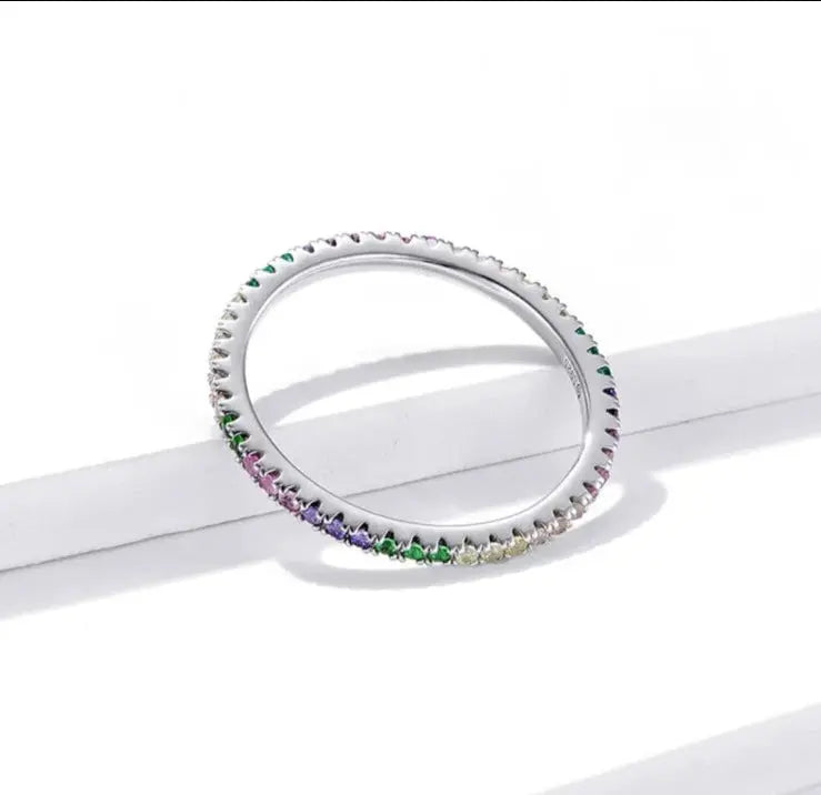 925 Sterling Silver Rainbow Zircon Finger Ring  IZER 