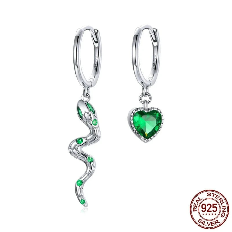 925 Sterling Silver Snake Heart Hoop Earrings  IZER 