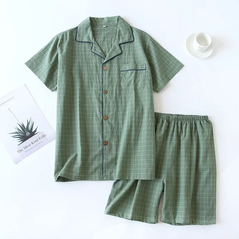 Summer Serenity: Plaid Cotton Couple Pajamas Set  IZER 