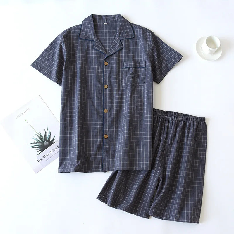 Summer Serenity: Plaid Cotton Couple Pajamas Set  IZER 