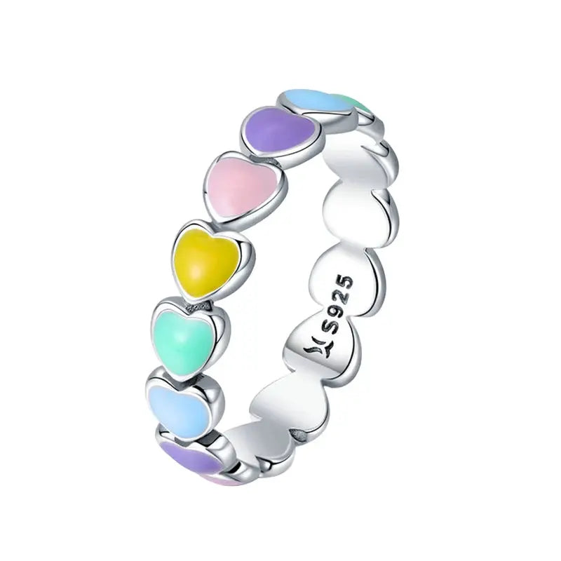 925 Sterling Silver Cute Rainbow Heart Finger Ring  IZER 