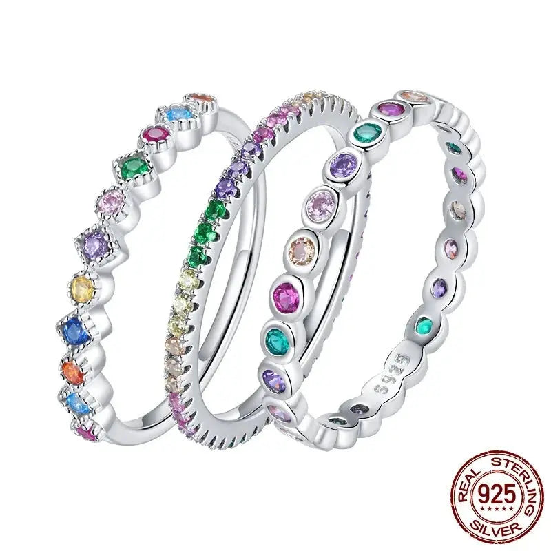 925 Sterling Silver Rainbow Zircon Finger Ring  IZER 