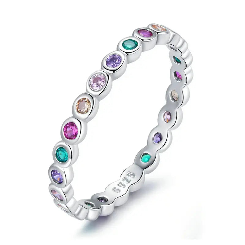 925 Sterling Silver Rainbow Zircon Finger Ring  IZER 