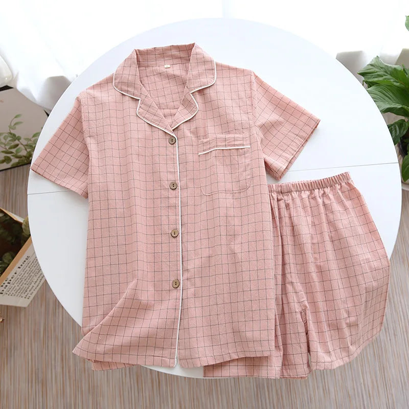 Summer Serenity: Plaid Cotton Couple Pajamas Set  IZER 