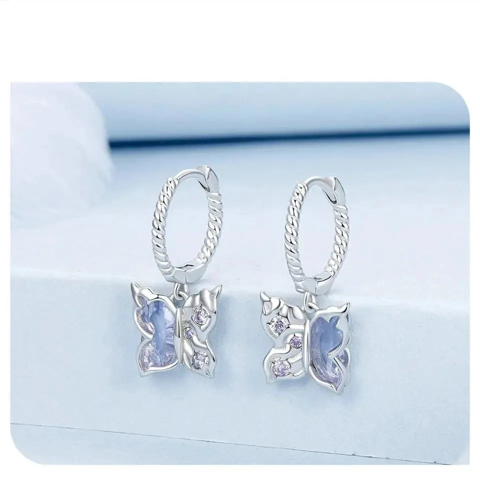 925 Sterling Silver Butterfly Hoop Earrings  IZER 