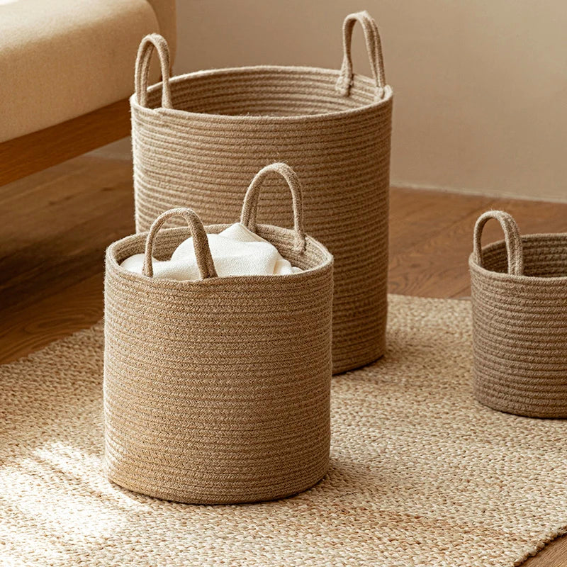 Handmade Woven Cotton Linen Storage Basket  IZER 