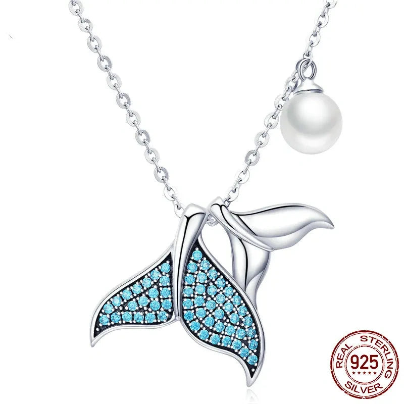 Blue Mermaid Tail Sterling Silver Necklace  IZER 