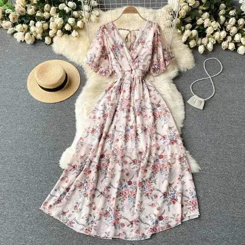 Retro Floral Ruffle Midi Dress  IZER 