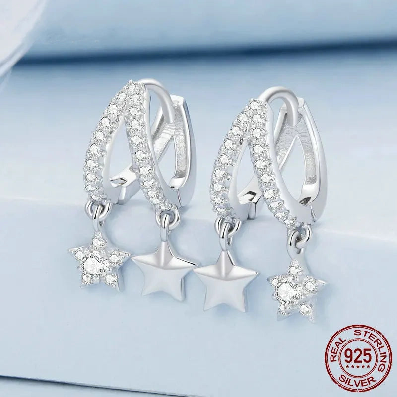 925 Sterling Star Hoop Earrings  IZER 