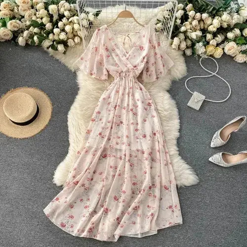 Retro Floral Ruffle Midi Dress  IZER 