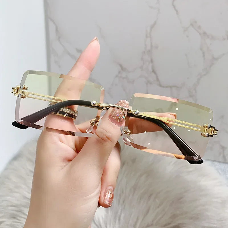 Retro Radiance Rimless Rectangle Sunglasses  IZER 