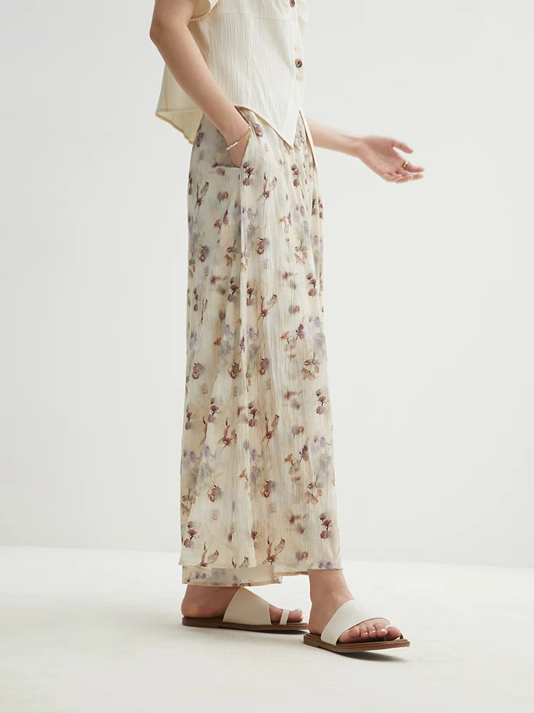 Artisan Ink Print Loose Wide-leg Pants  IZER 