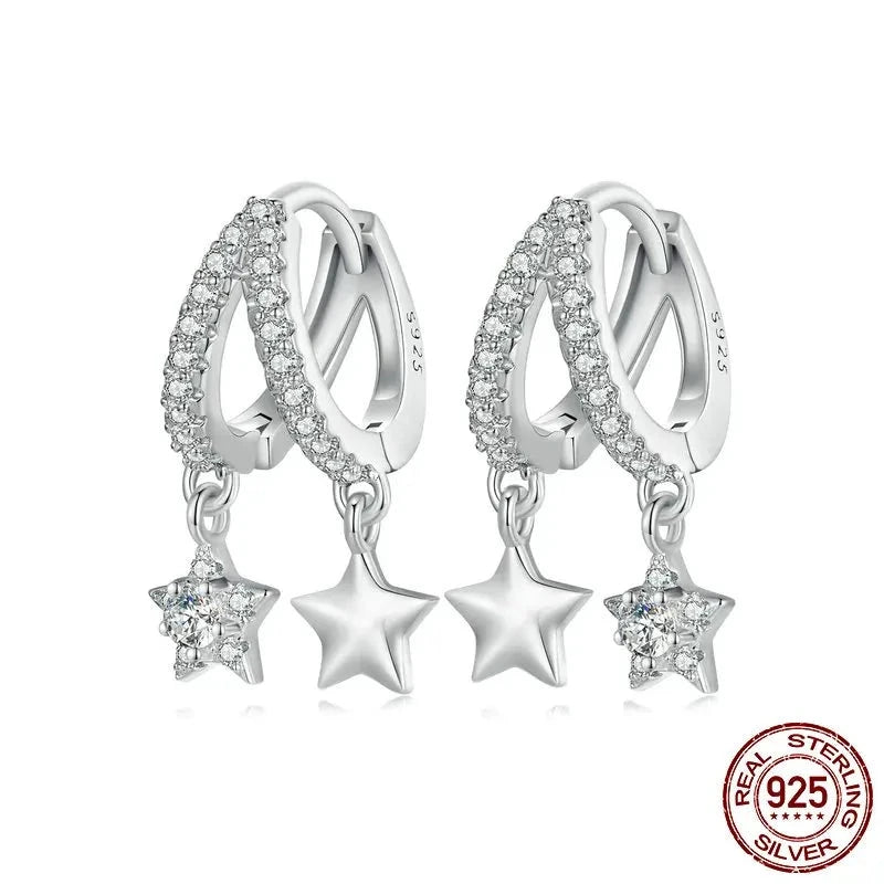 925 Sterling Star Hoop Earrings  IZER 