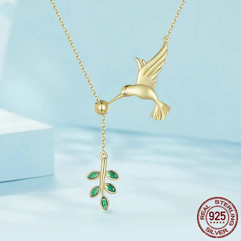 Spring Bird & Leaf Sterling Silver Necklace  IZER 