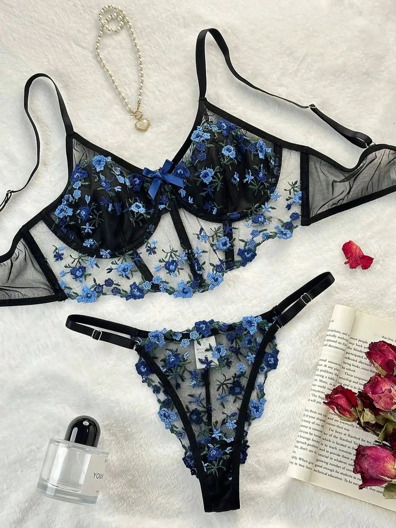 BohoBloom Floral Embroidery Lingerie Set  IZER 