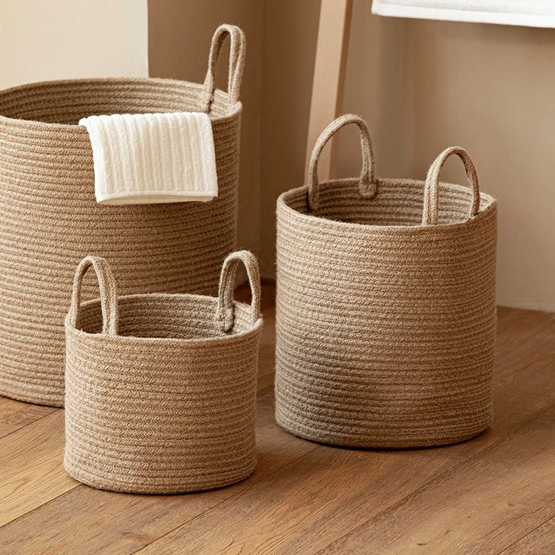 Handmade Woven Cotton Linen Storage Basket  IZER 