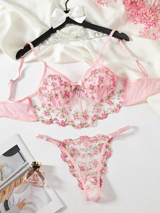 BohoBloom Floral Embroidery Lingerie Set  IZER 