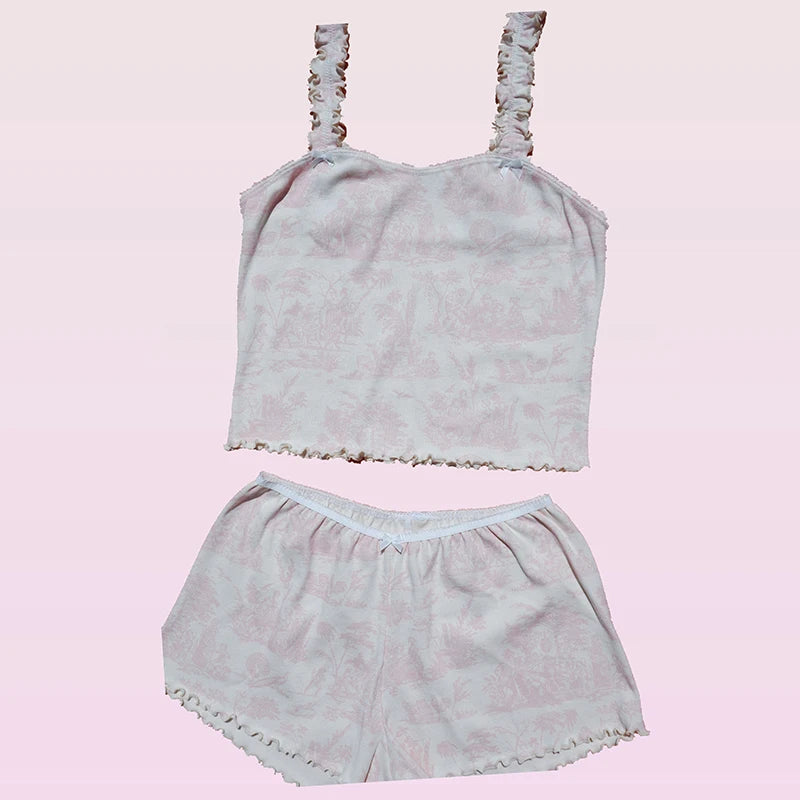 VintageVibe™️ Lace Trim Tube Top and Shorts Set  IZER 