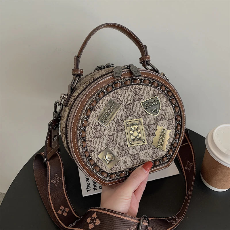 Badge Bear Pattern Round Crossbody Bag  IZER 