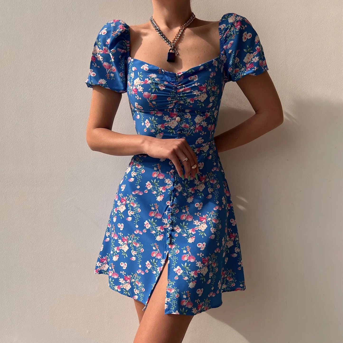 BlossomBreeze Bubble Sleeve Floral Dress  IZER 