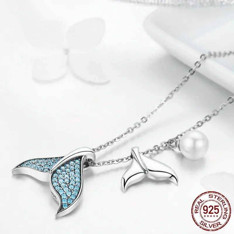 Blue Mermaid Tail Sterling Silver Necklace  IZER 