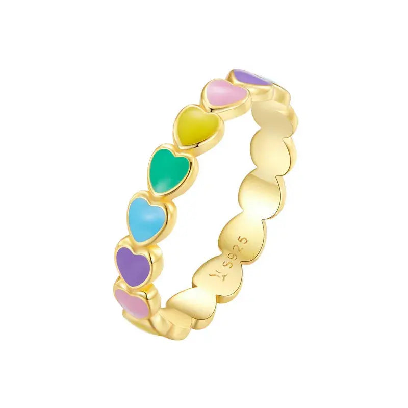 925 Sterling Silver Cute Rainbow Heart Finger Ring  IZER 