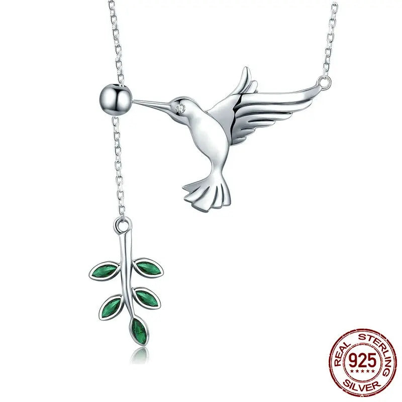 Spring Bird & Leaf Sterling Silver Necklace  IZER 