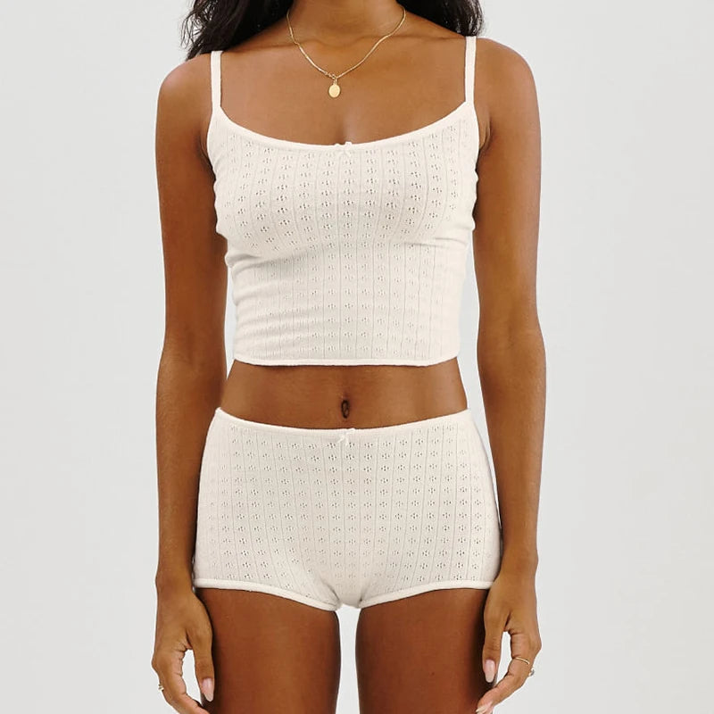 VintageVibe™️ Lace Trim Tube Top and Shorts Set  IZER 