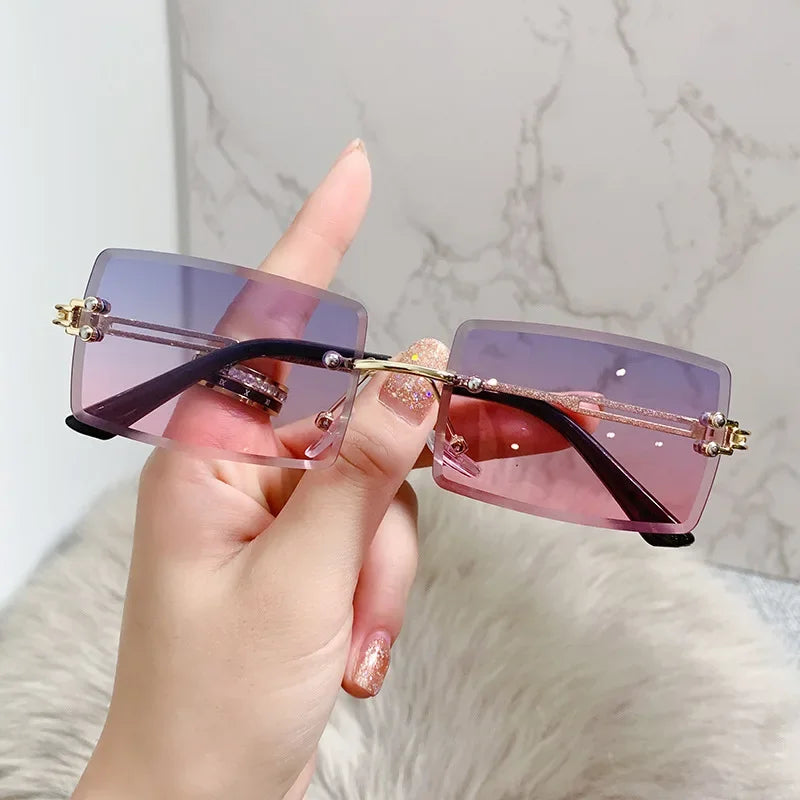 Retro Radiance Rimless Rectangle Sunglasses  IZER 