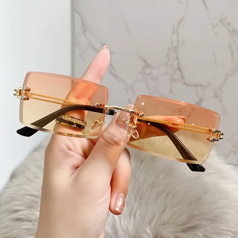 Retro Radiance Rimless Rectangle Sunglasses  IZER 