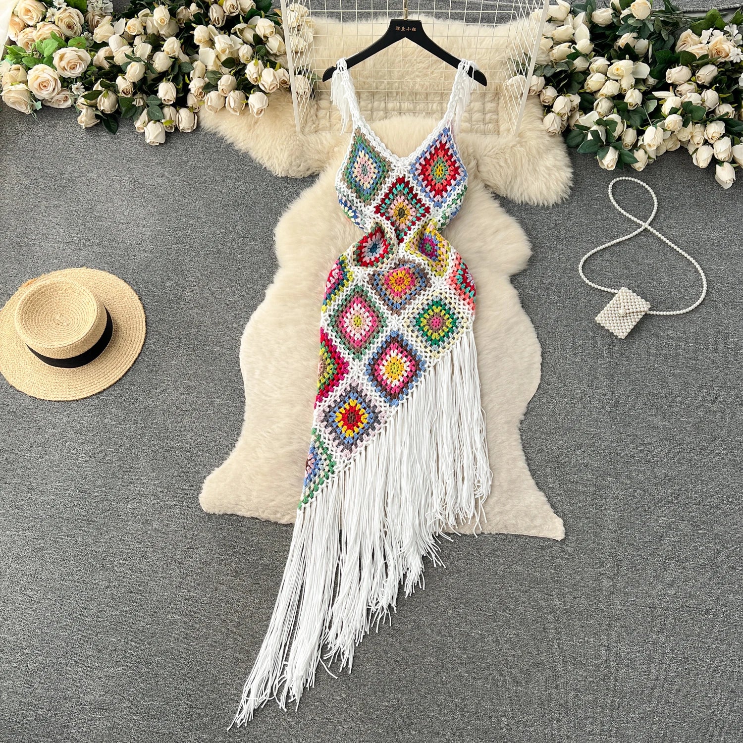 "Sunset Serenade" Bohemian Tassel Knit Dress  IZER 