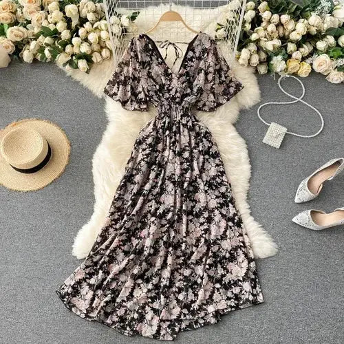 Retro Floral Ruffle Midi Dress  IZER 