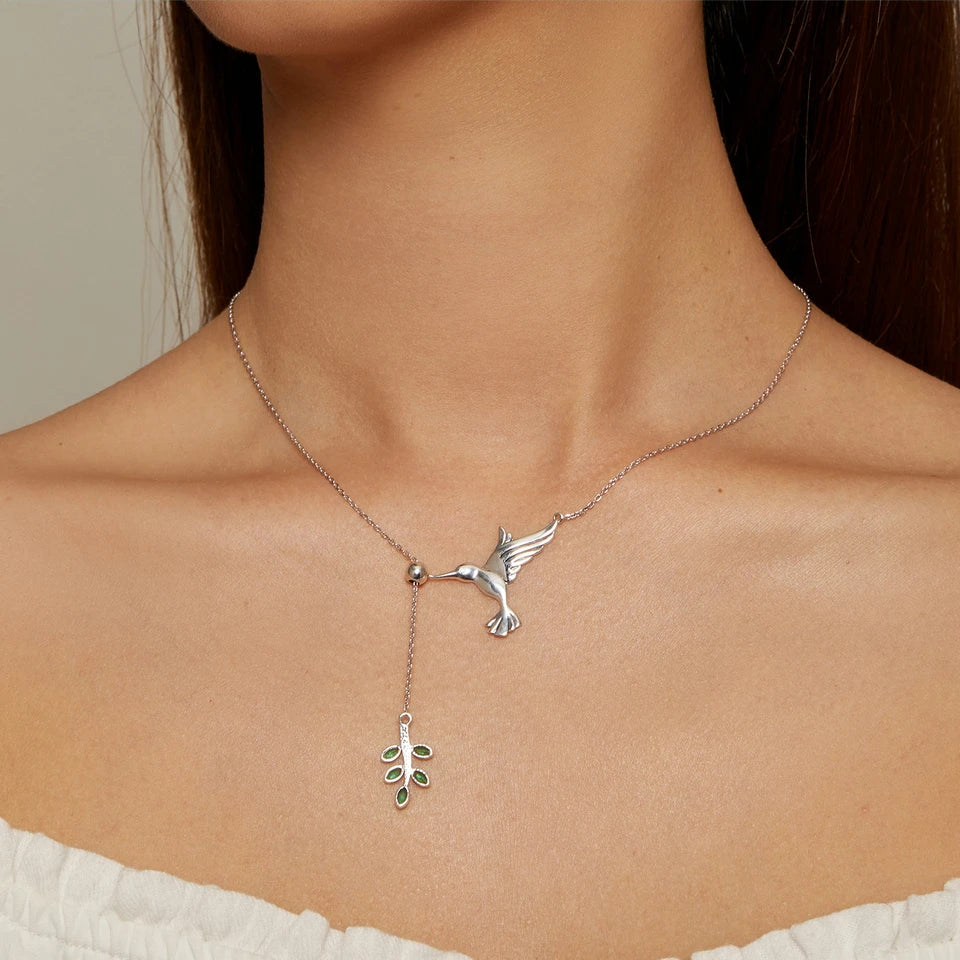 Spring Bird & Leaf Sterling Silver Necklace  IZER 