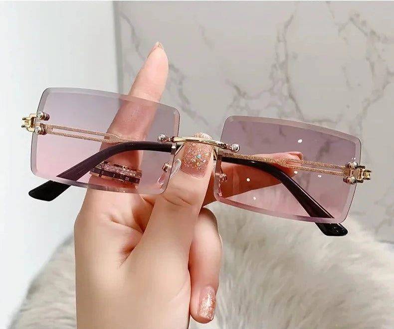 Retro Radiance Rimless Rectangle Sunglasses  IZER 