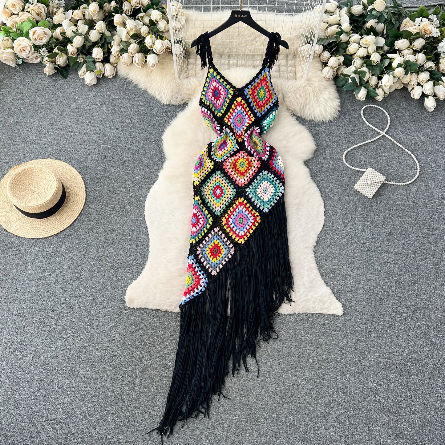 "Sunset Serenade" Bohemian Tassel Knit Dress  IZER 