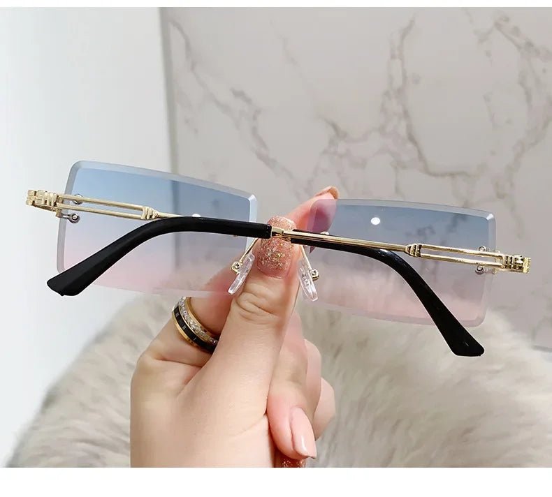 Retro Radiance Rimless Rectangle Sunglasses  IZER 