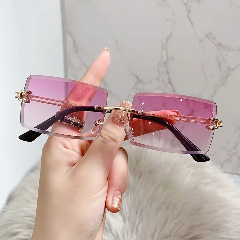 Retro Radiance Rimless Rectangle Sunglasses  IZER 