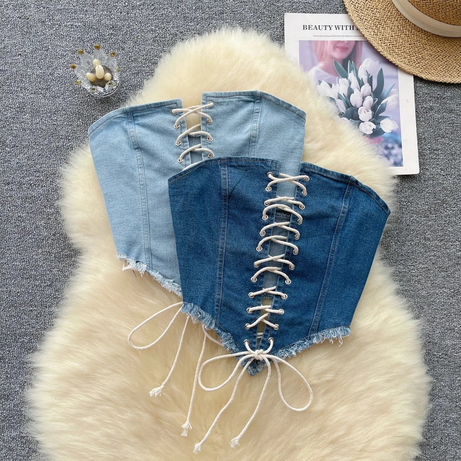 Denim Strapless Summer Off the Shoulder  IZER 