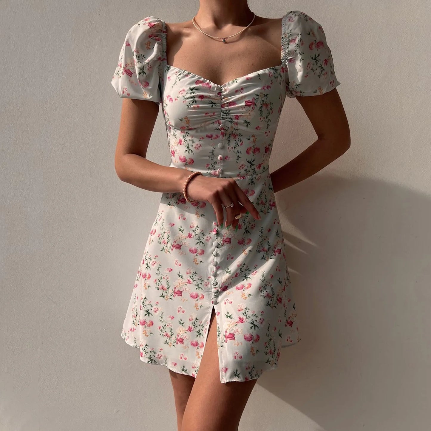 BlossomBreeze Bubble Sleeve Floral Dress  IZER 