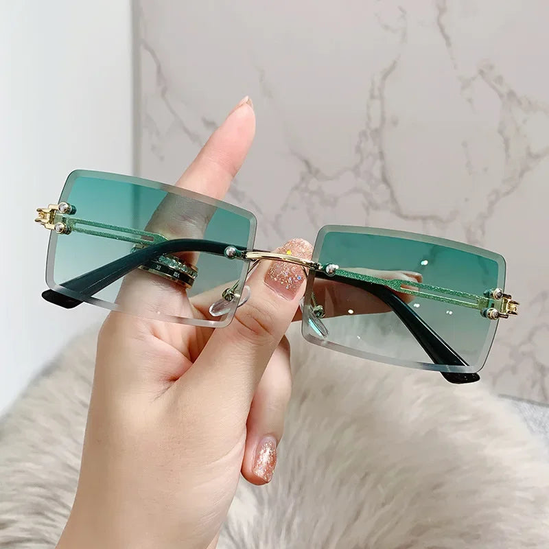 Retro Radiance Rimless Rectangle Sunglasses  IZER 