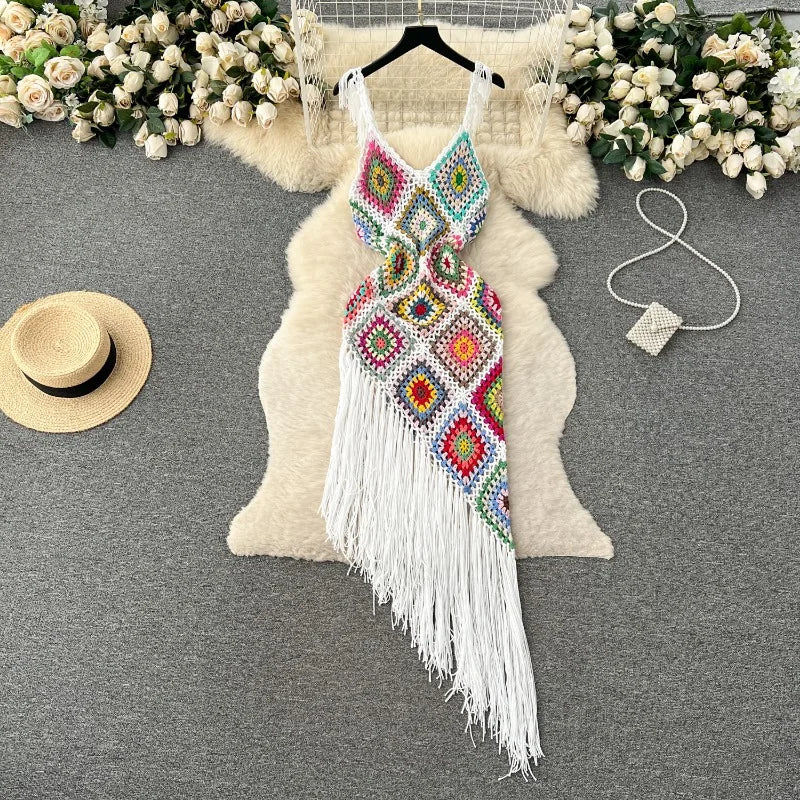 "Sunset Serenade" Bohemian Tassel Knit Dress  IZER 