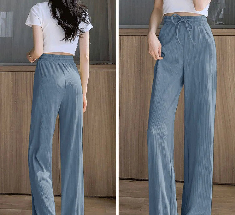 BreezeStripe Ice Silk Wide Leg Pants  IZER 