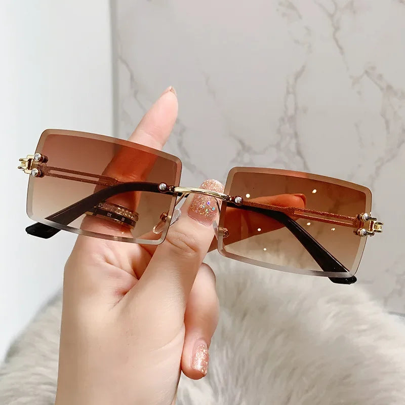 Retro Radiance Rimless Rectangle Sunglasses  IZER 