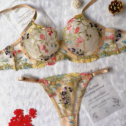 Eternal Bloom: Floral Embroidery Lingerie Set  IZER 