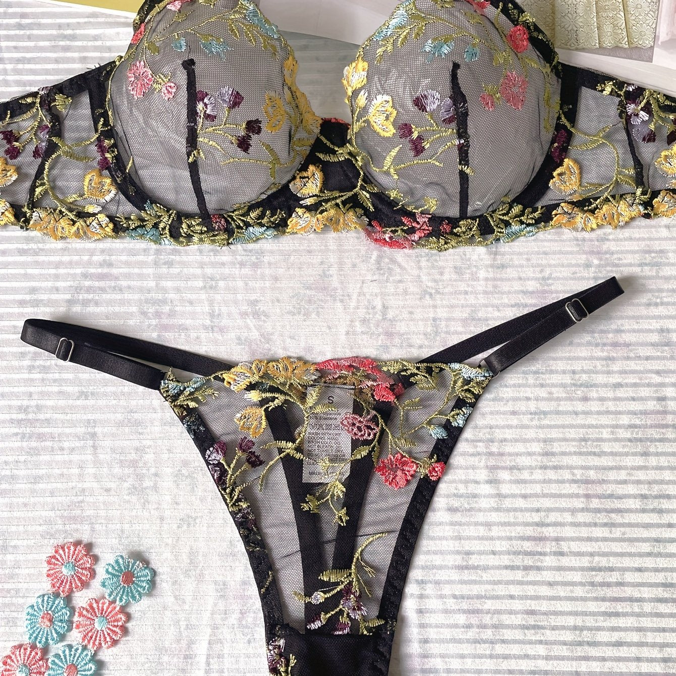 Eternal Bloom: Floral Embroidery Lingerie Set  IZER 